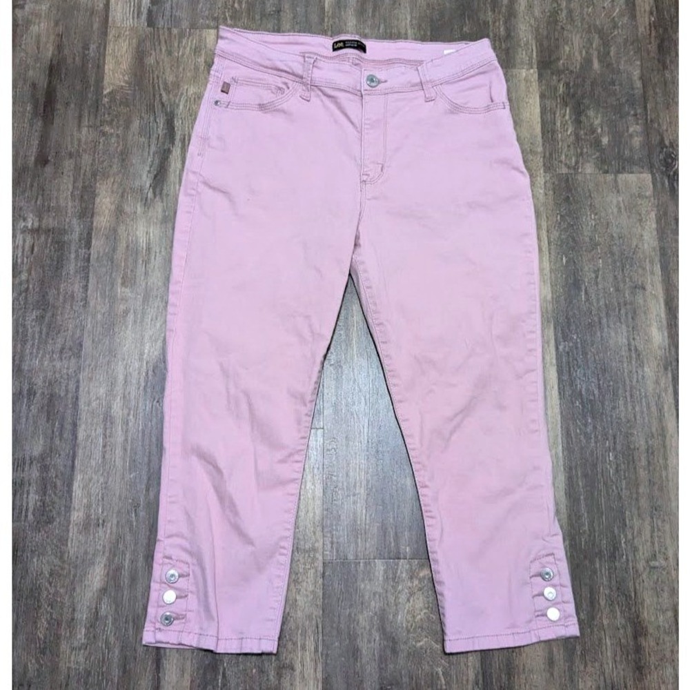 Lee Modern Series Midrise Cropped Pants Pink Button Cuff Size 12 Medium 3380257